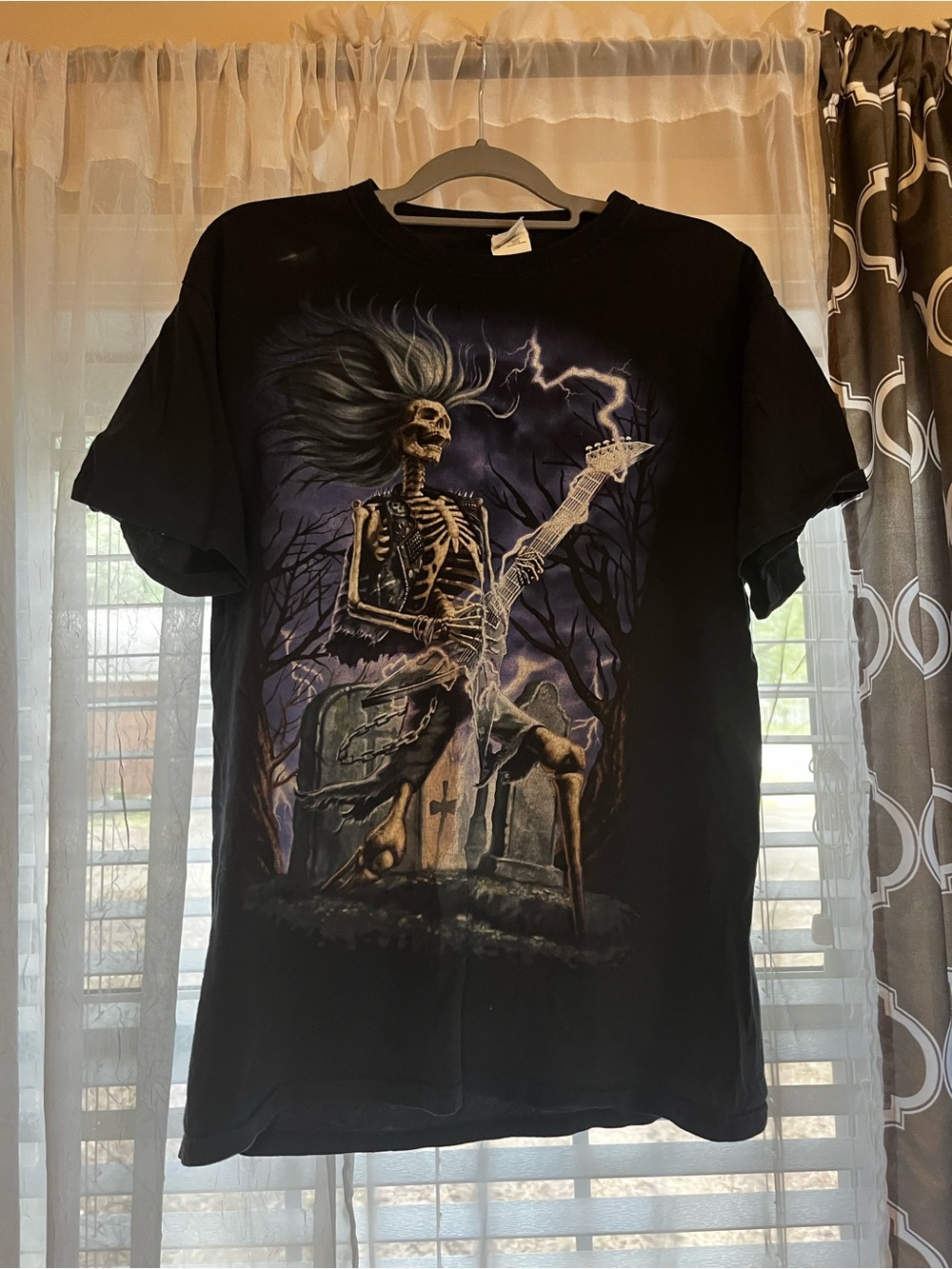 Black Graphic Skeleton Guitar T-Shirt